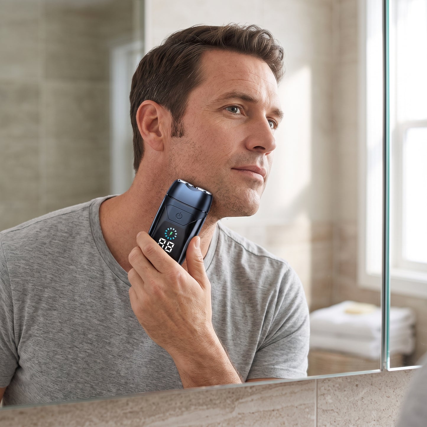 Dual-Head Rotary Electric Travel Shaver with Digital Display