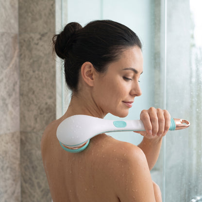 Electric Long-Handle Rotating Body Bath Brush with 4 Interchangeable Heads