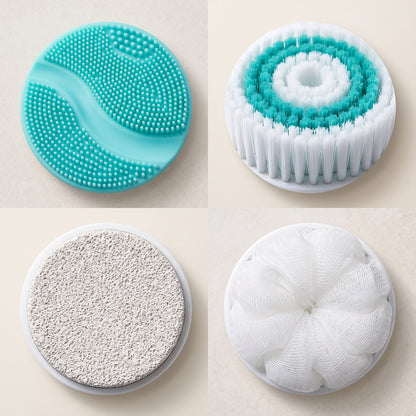 Electric Long-Handle Rotating Body Bath Brush with 4 Interchangeable Heads