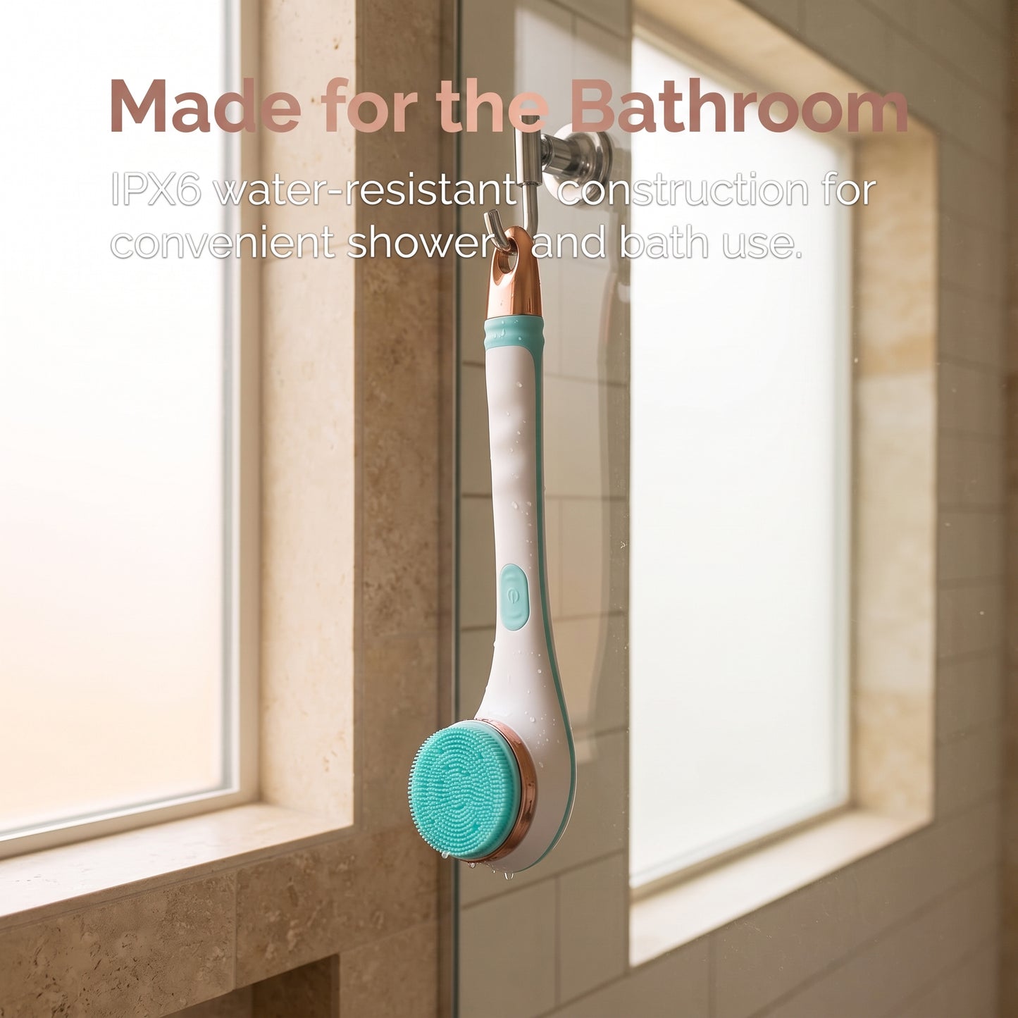 Electric Long-Handle Rotating Body Bath Brush with 4 Interchangeable Heads