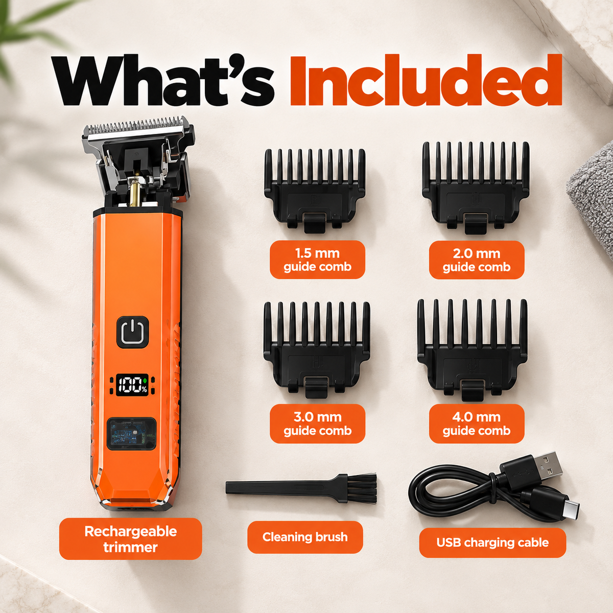 Digital T-Blade Hair & Beard Trimmer with 4 Guide Combs