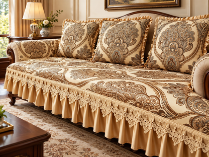 Jacquard Anti-Slip Sofa Protector with 18 cm Decorative Skirt