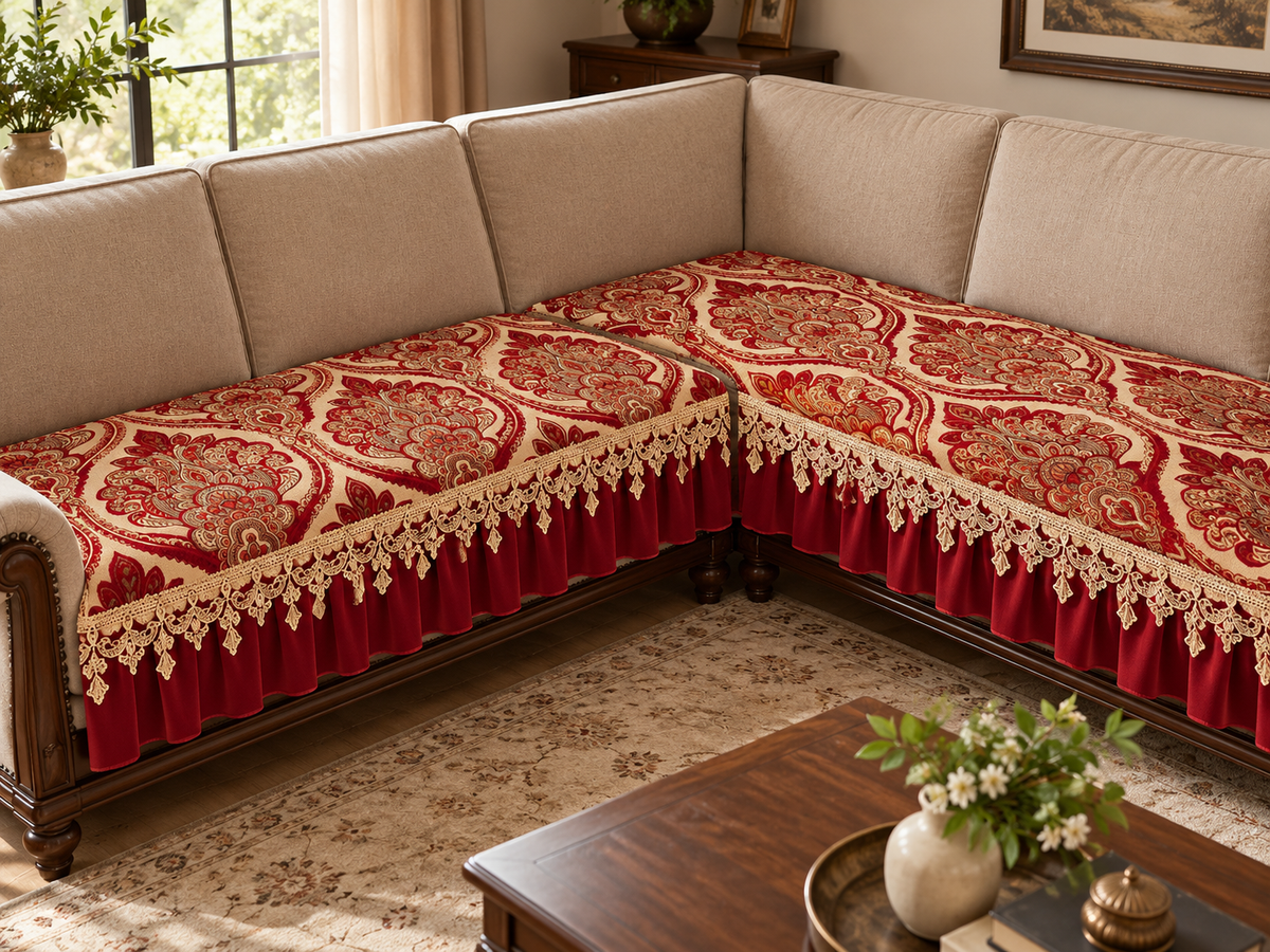 Jacquard Anti-Slip Sofa Protector with 18 cm Decorative Skirt