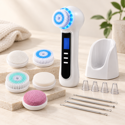 3-in-1 Rotating Facial Cleansing Brush With Suction & Light Modes