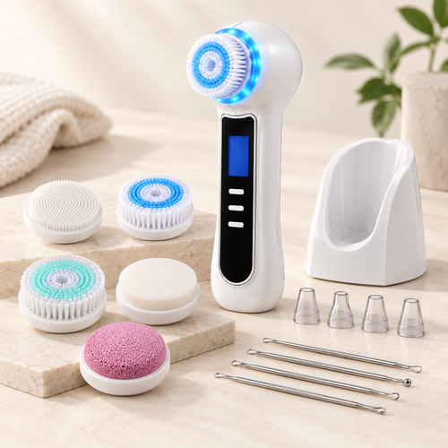 3-in-1 Rotating Facial Cleansing Brush With Suction & Light Modes