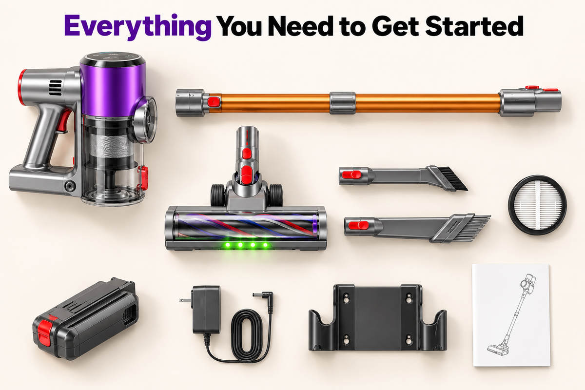Cordless Stick Vacuum with LED Floor Head & Self-Standing Design (78 kPa)