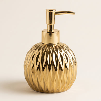 Faceted Ceramic Soap Dispenser Set with Matching Countertop Tray