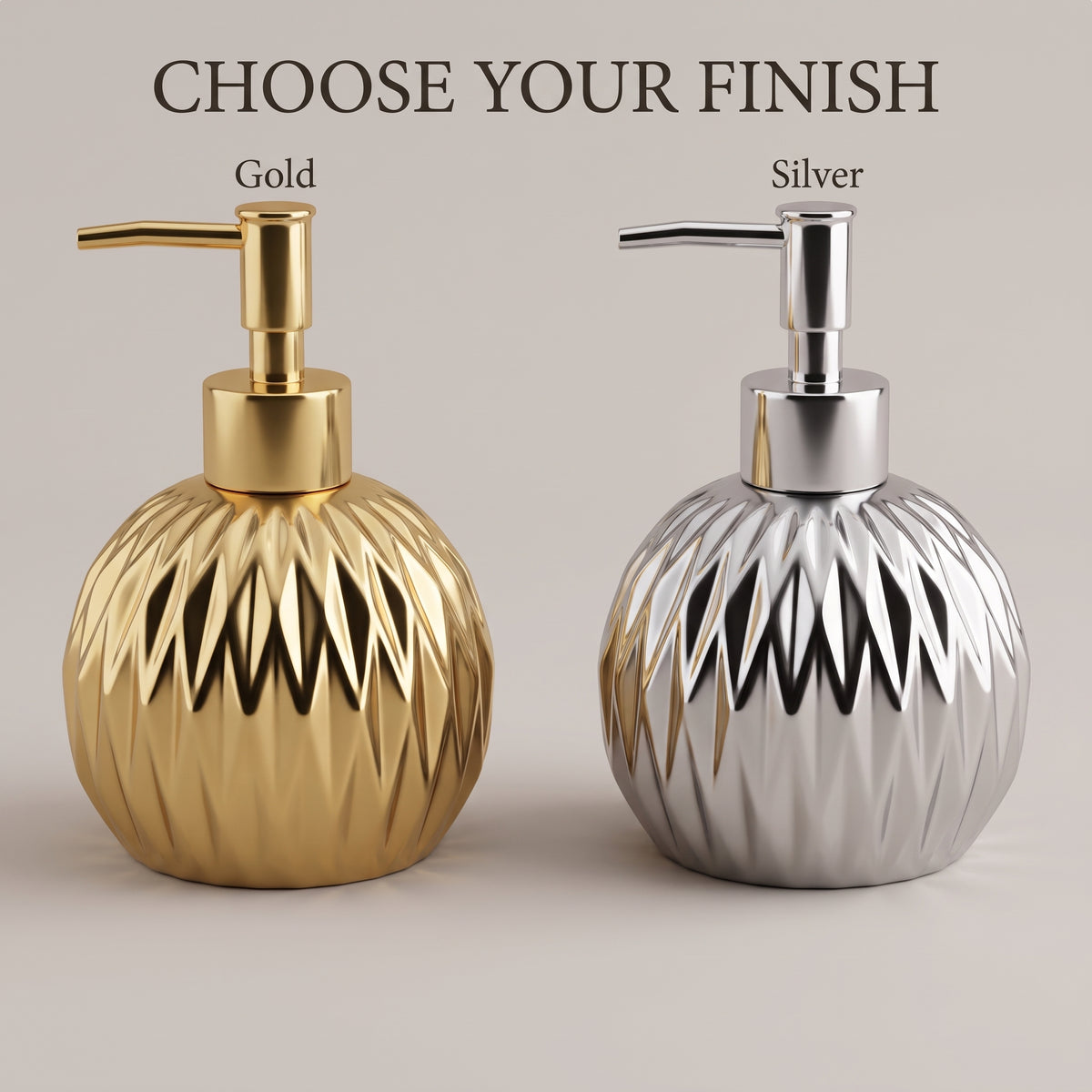 Faceted Ceramic Soap Dispenser Set with Matching Countertop Tray