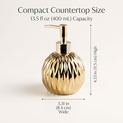 Faceted Ceramic Soap Dispenser Set with Matching Countertop Tray