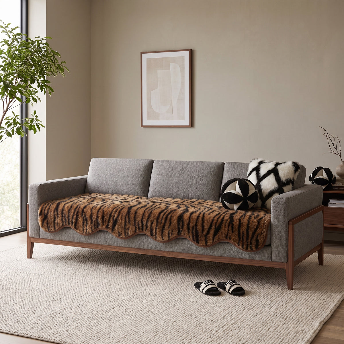 Faux Mink Plush Anti-Slip Sofa Cover Throw