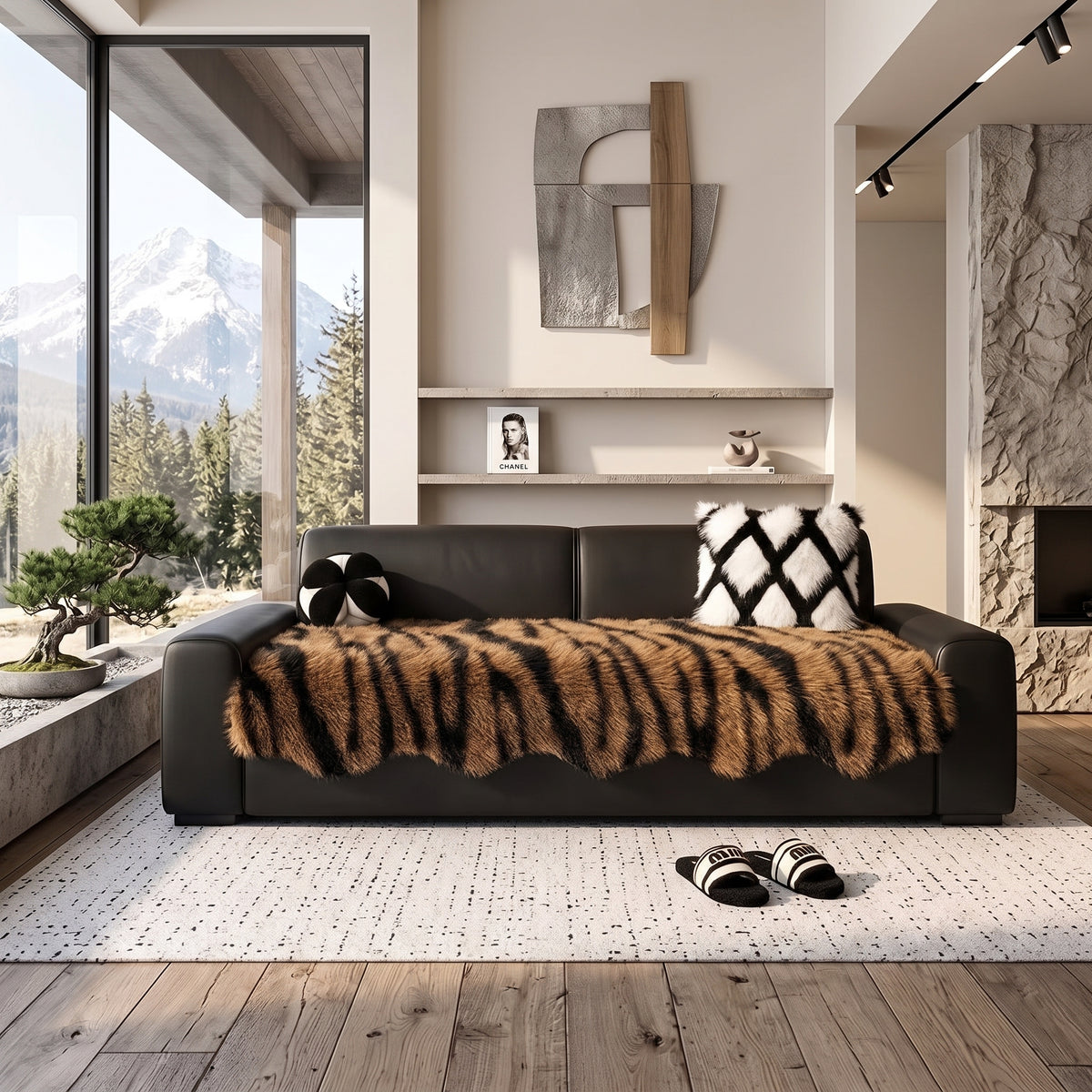 Faux Mink Plush Anti-Slip Sofa Cover Throw
