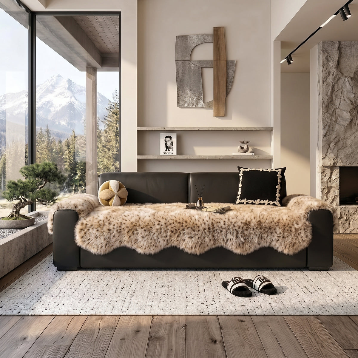 Faux Mink Plush Anti-Slip Sofa Cover Throw