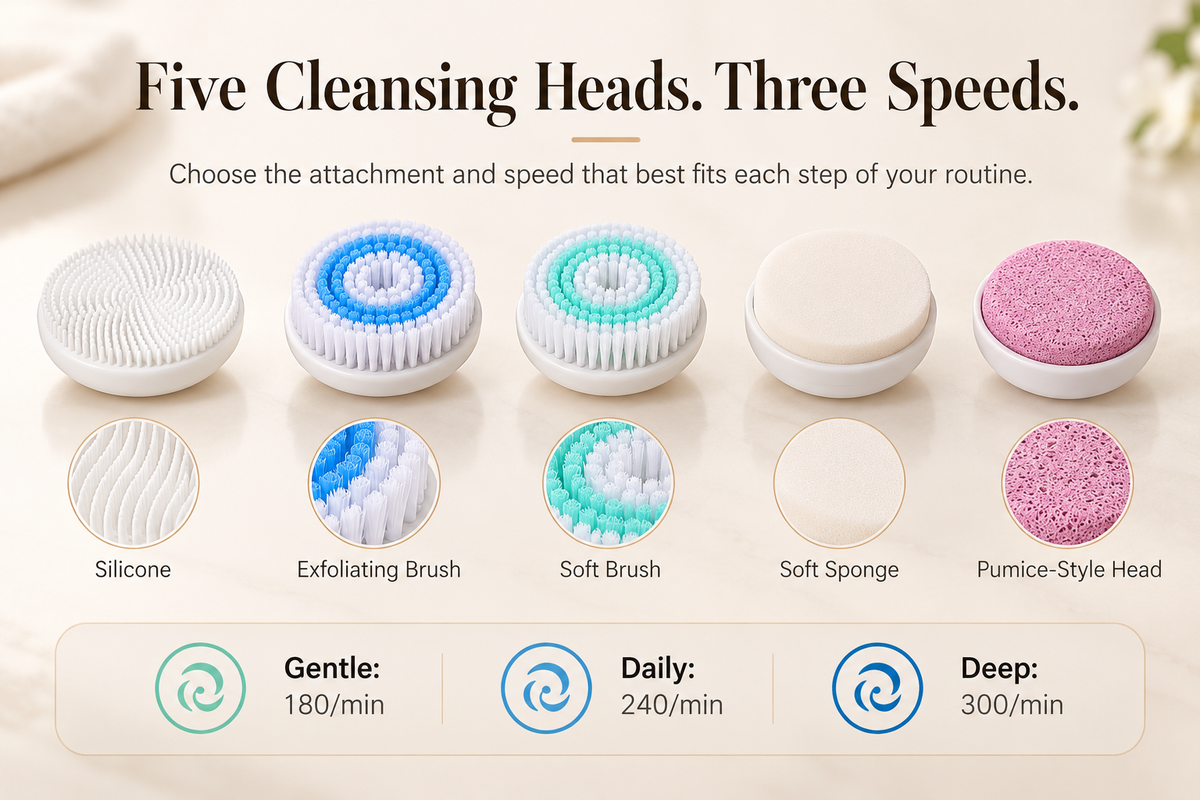 3-in-1 Rotating Facial Cleansing Brush With Suction & Light Modes