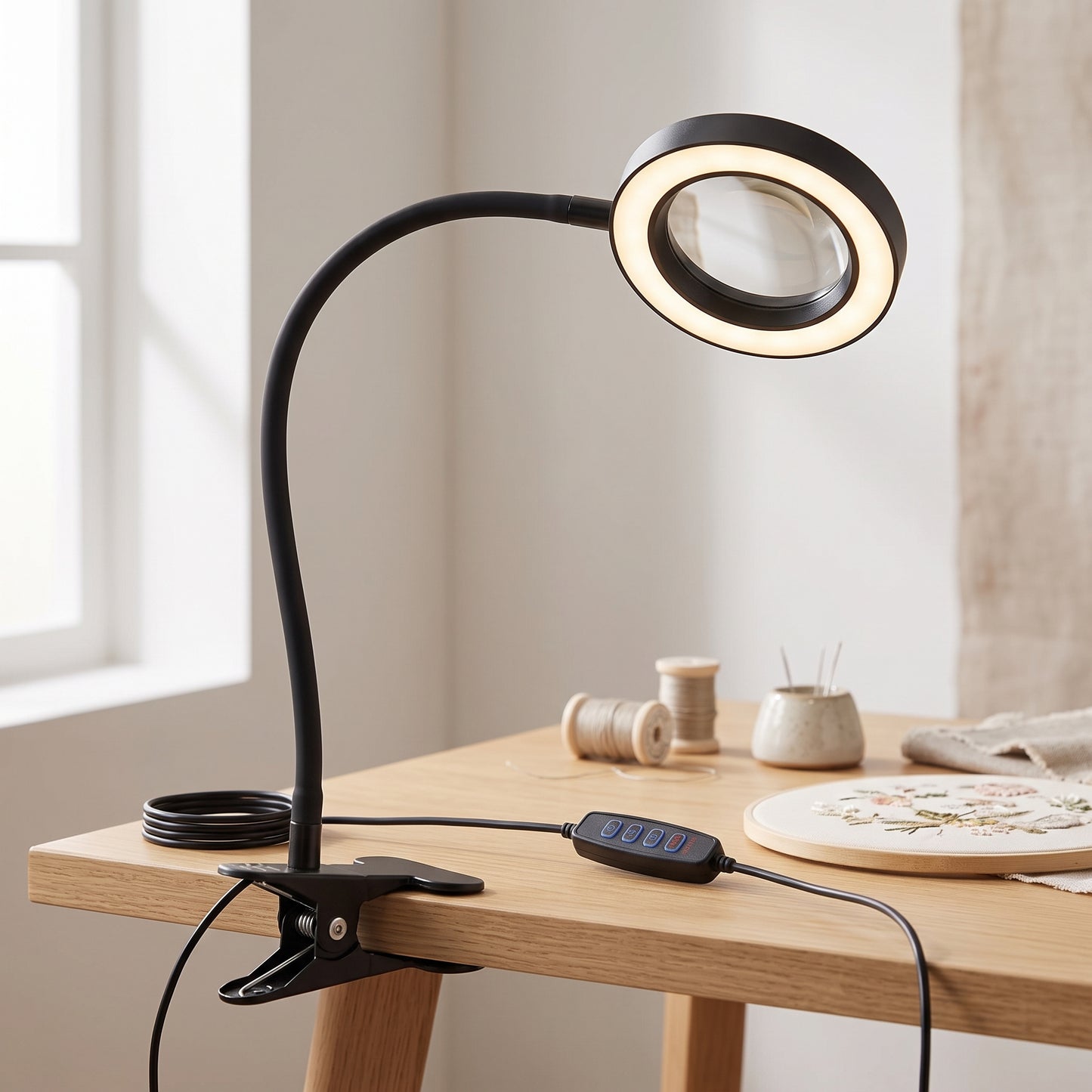 Flexible Clamp LED Magnifying Lamp with Adjustable Light Modes