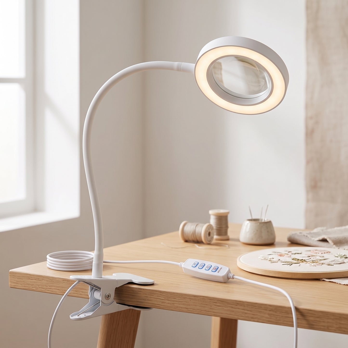 Flexible Clamp LED Magnifying Lamp with Adjustable Light Modes
