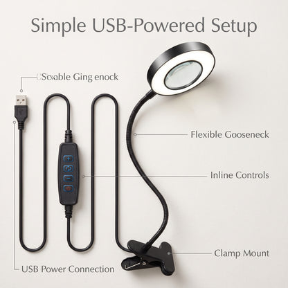 Flexible Clamp LED Magnifying Lamp with Adjustable Light Modes