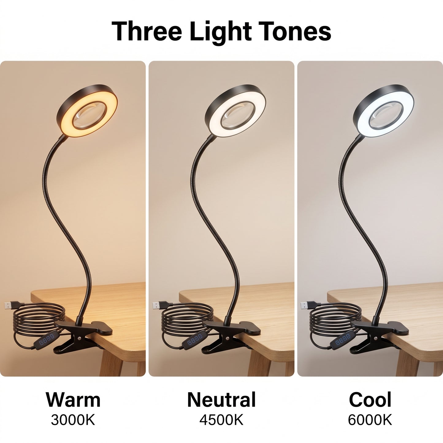 Flexible Clamp LED Magnifying Lamp with Adjustable Light Modes