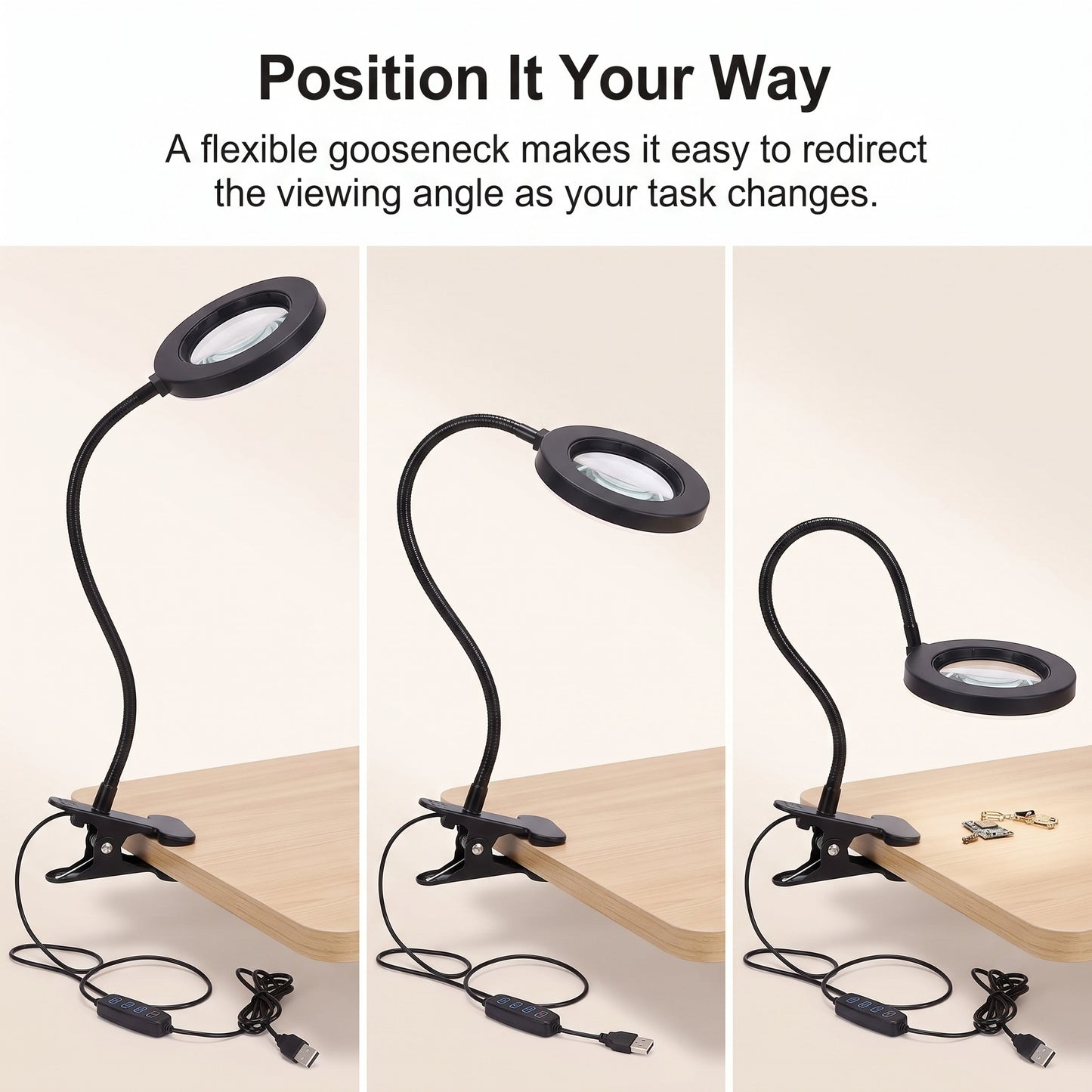 Flexible Clamp LED Magnifying Lamp with Adjustable Light Modes