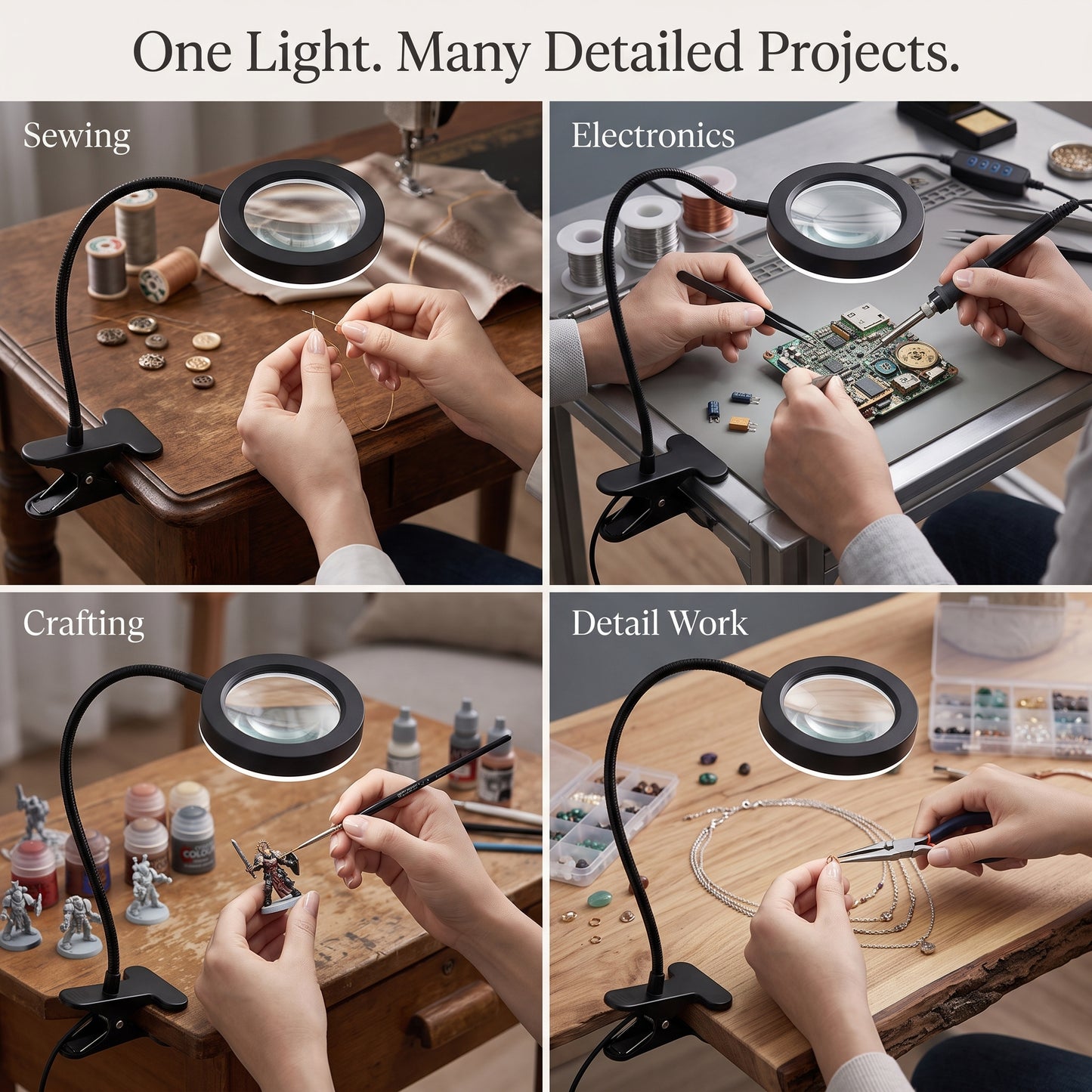 Flexible Clamp LED Magnifying Lamp with Adjustable Light Modes
