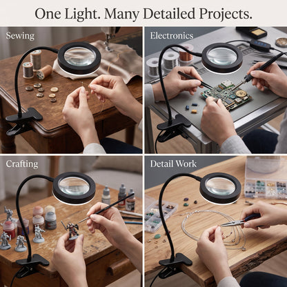 Flexible Clamp LED Magnifying Lamp with Adjustable Light Modes