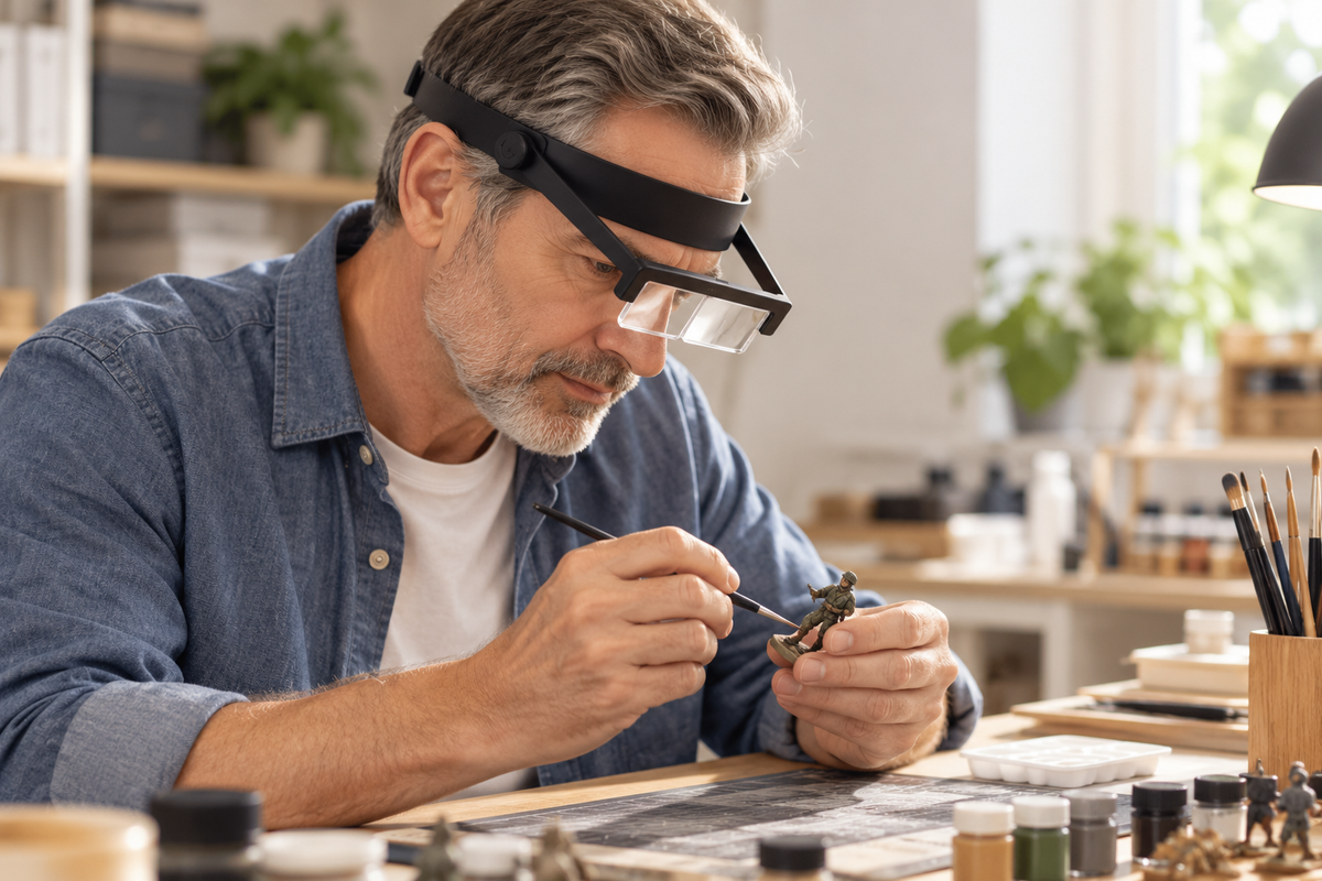 Headband Magnifying Glass with 4 Interchangeable Lenses, 1.6X-3.5X
