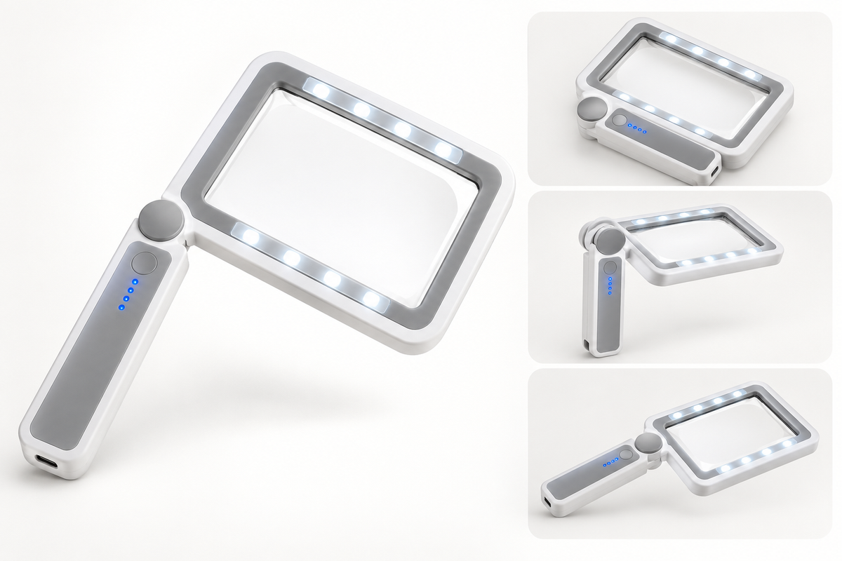 4X Rechargeable LED Magnifying Glass with Folding Handle