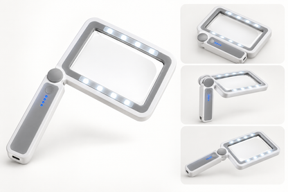 4X Rechargeable LED Magnifying Glass with Folding Handle