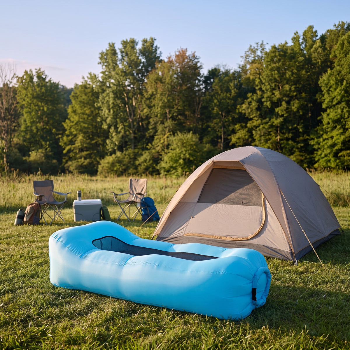 Full-Length Inflatable Lounger Sofa with Breathable Mesh Center