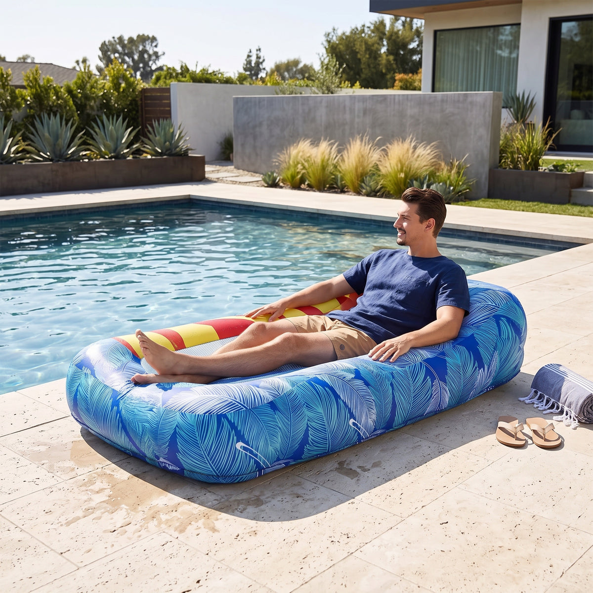 Full-Length Inflatable Lounger Sofa with Breathable Mesh Center