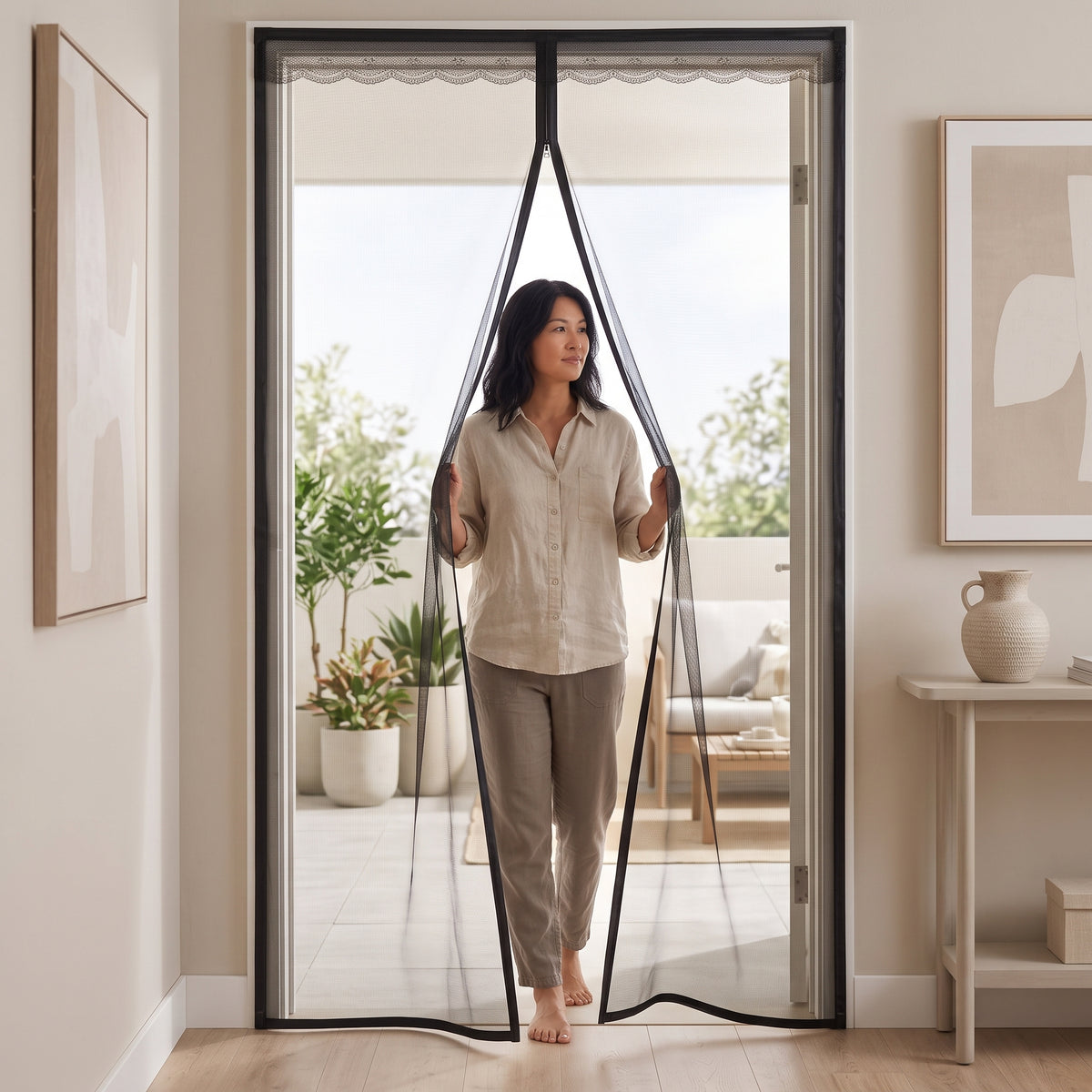 Full Magnetic Fiberglass Mesh Self-Closing Door Screen Curtain