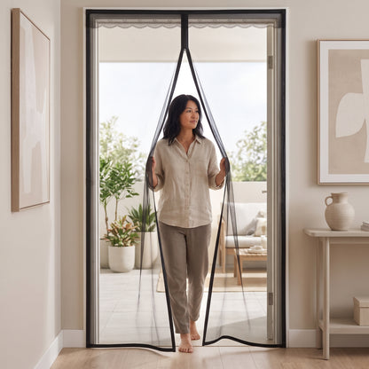 Full Magnetic Fiberglass Mesh Self-Closing Door Screen Curtain