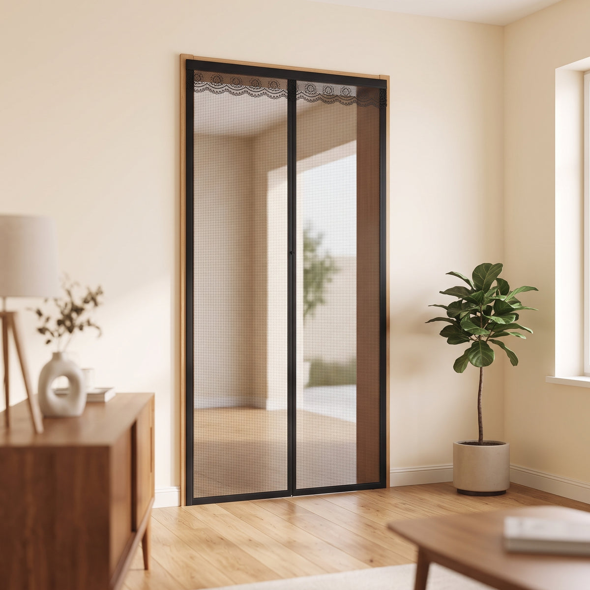 Full Magnetic Fiberglass Mesh Self-Closing Door Screen Curtain