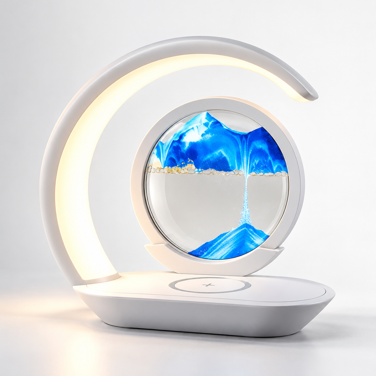 3-Color Rotating Quicksand Desk Lamp with 15W Wireless Charging