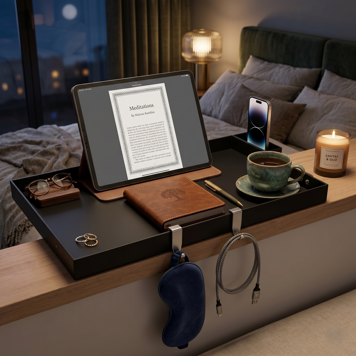 Kovelli™ Clip-On Bedside Shelf Tray – Space Saving Bed Organizer for Laptop, Phone & Drinks