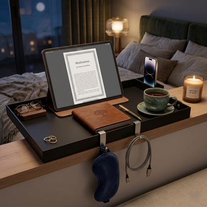 Kovelli™ Clip-On Bedside Shelf Tray – Space Saving Bed Organizer for Laptop, Phone & Drinks