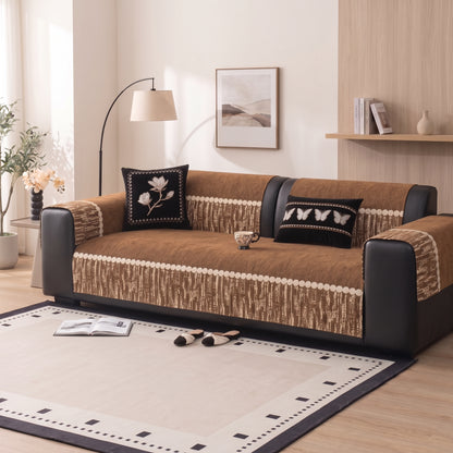 Quilted Non-Slip Modular Sofa Cushion Cover with Woven Border