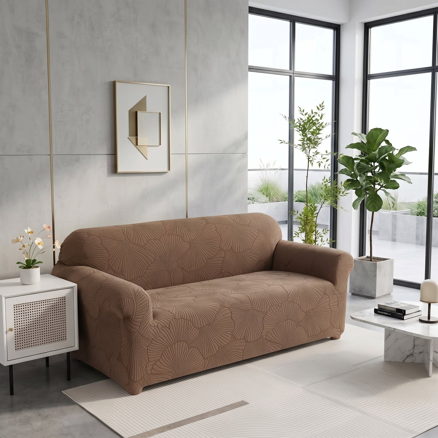 Stretch Jacquard Leaf Pattern Sofa Slipcover