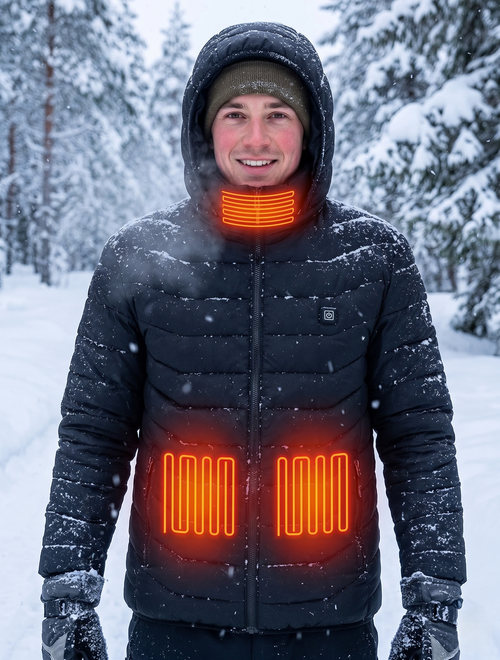 USB Heated Winter Jacket with Targeted Heat Zones
