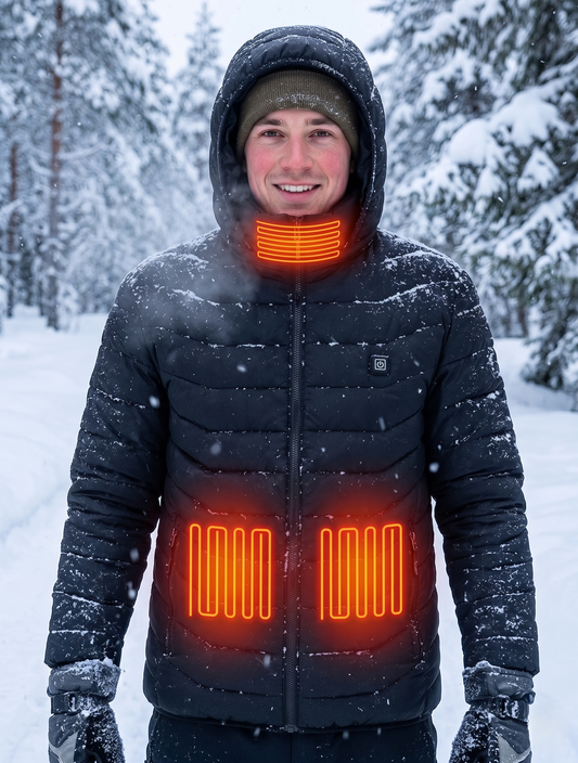 USB Heated Winter Jacket with Targeted Heat Zones