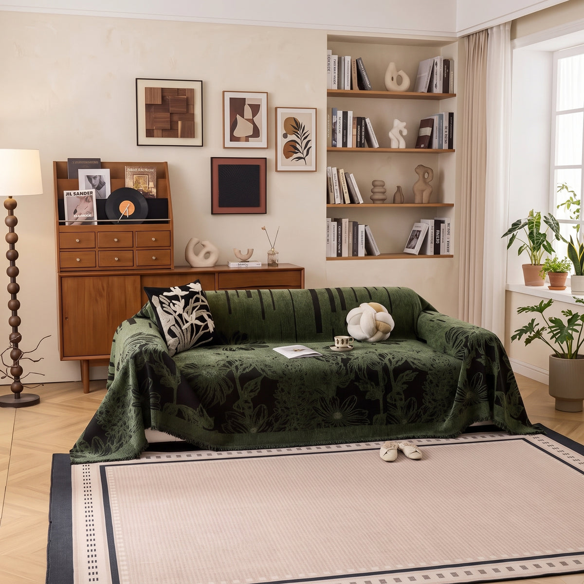 Retro Floral Fringed Sofa Cover Throw