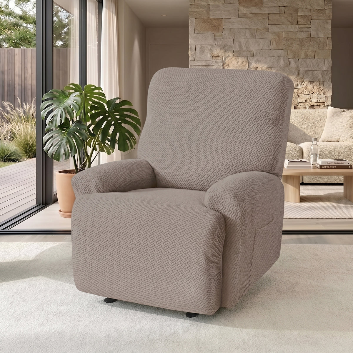 4-Piece Jacquard Stretch Recliner Chair Cover with Side Pocket