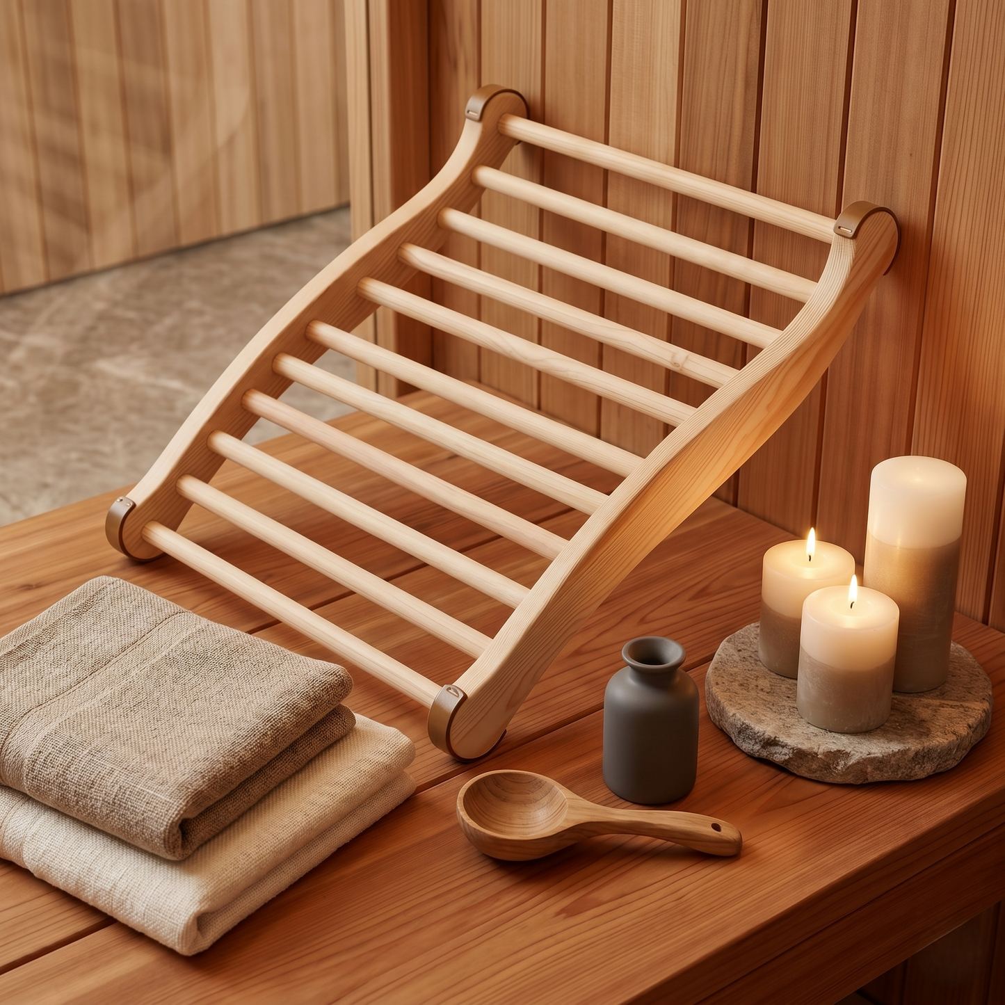 Kovelli™ Ergonomic Sauna Backrest – Wooden Non-Slip Sauna Support Chair for Spa & Bath Relaxation