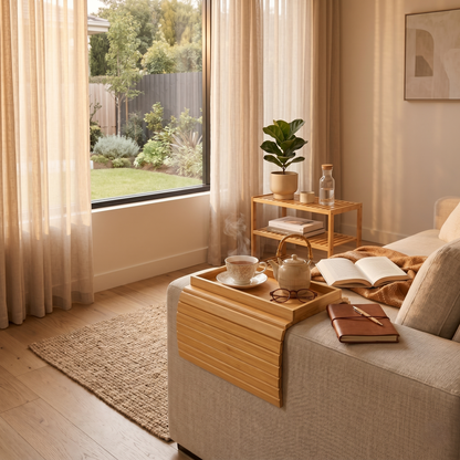 Foldable Bamboo Couch Arm Tray Table