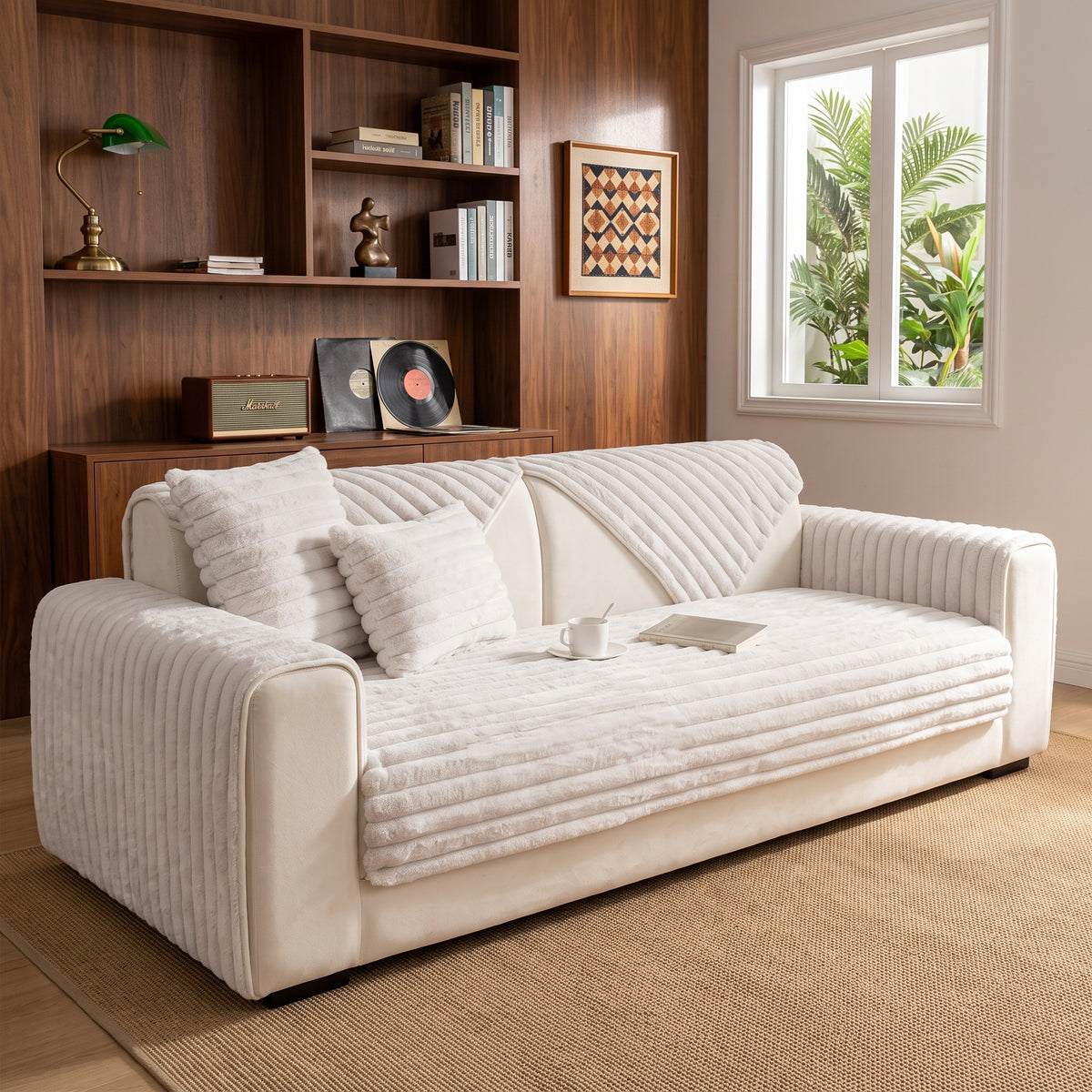 Plush Ribbed Non-Slip Sofa Cover