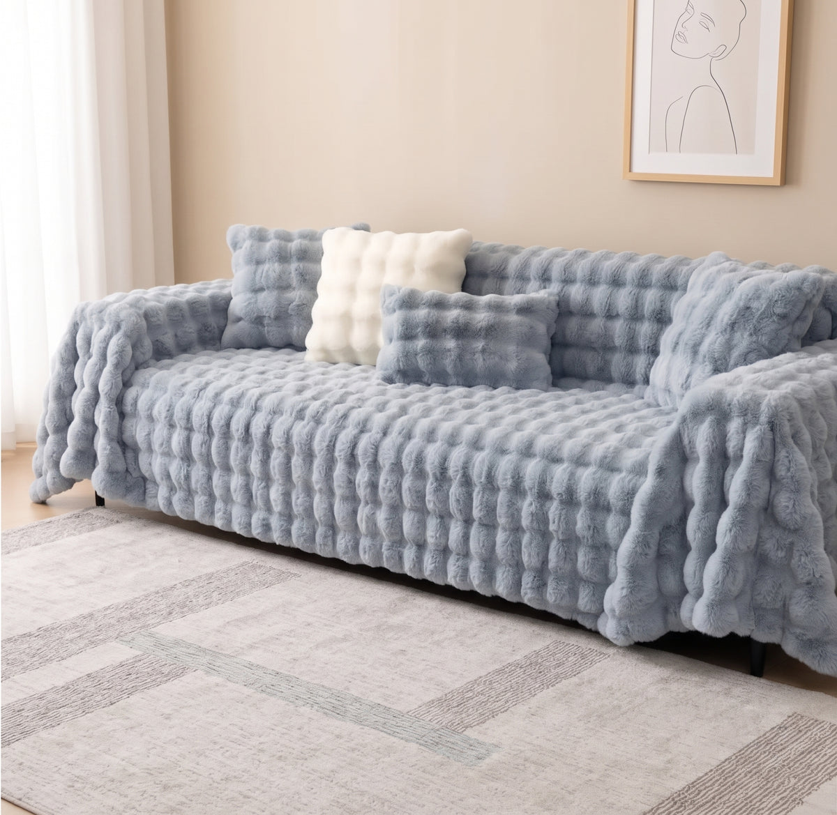 500 GSM Faux Rabbit Plush Sofa Cover Throw Blanket