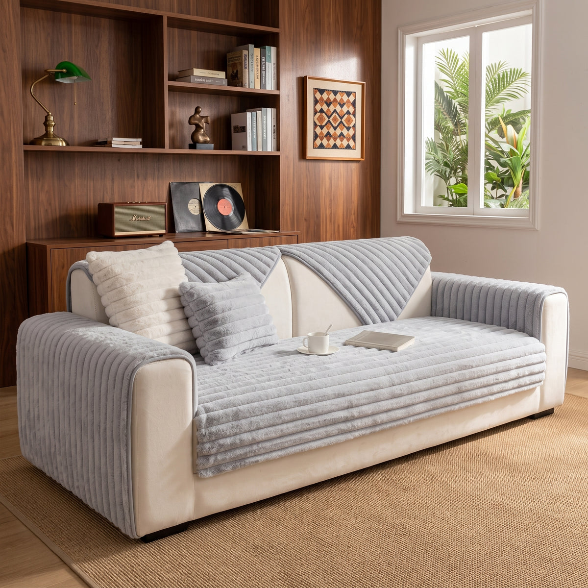 Plush Ribbed Non-Slip Sofa Cover