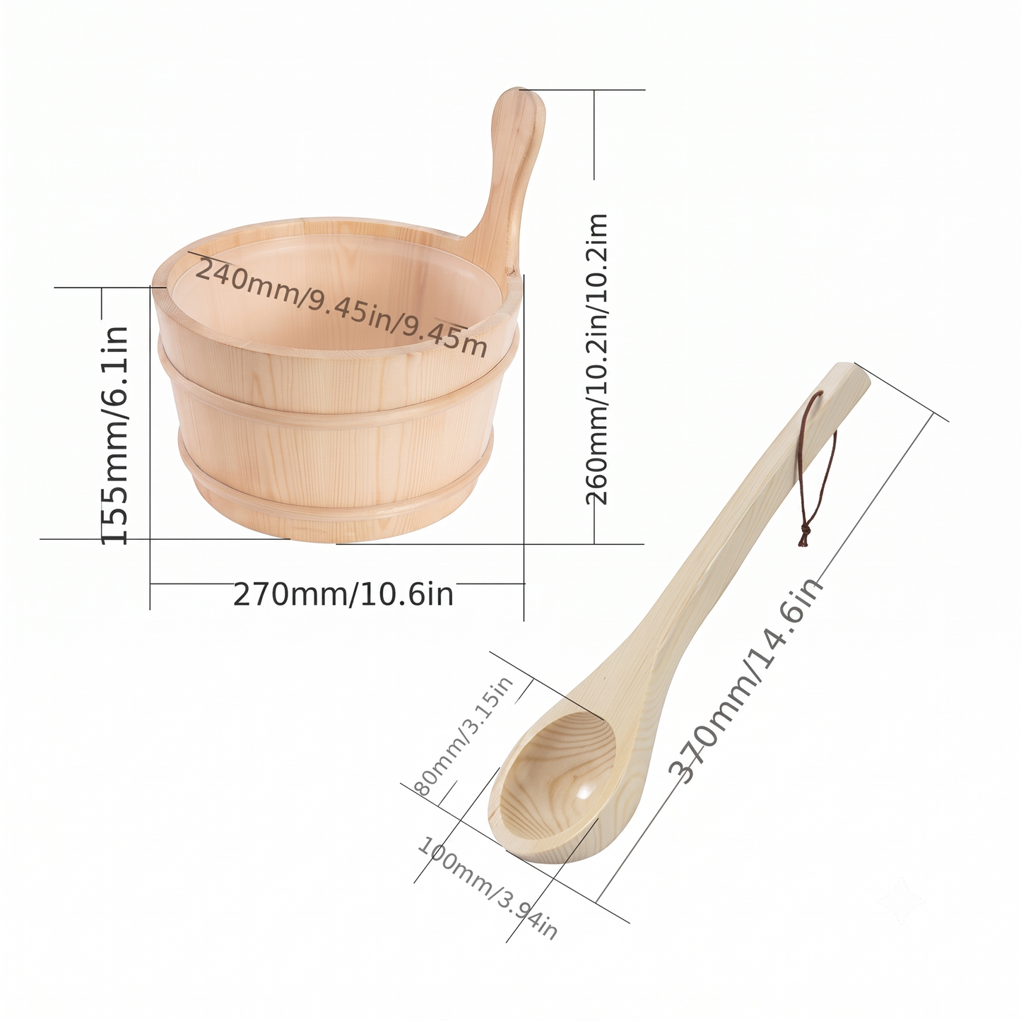 Premium Sauna Water Bucket & Ladle