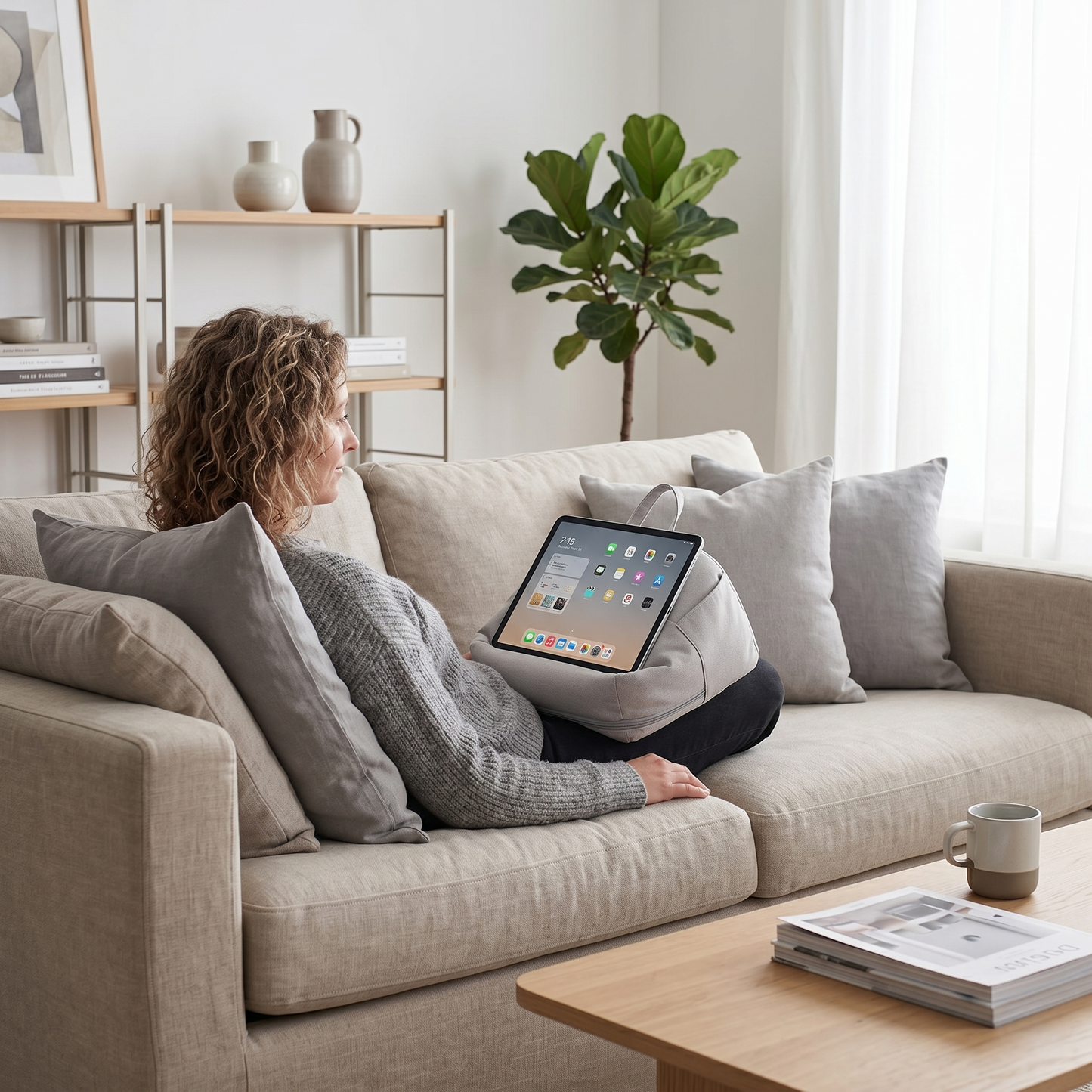 Hands-Free Bed & Couch Tablet Stand Pillow – Adjustable Soft Support for Phones & Tablets