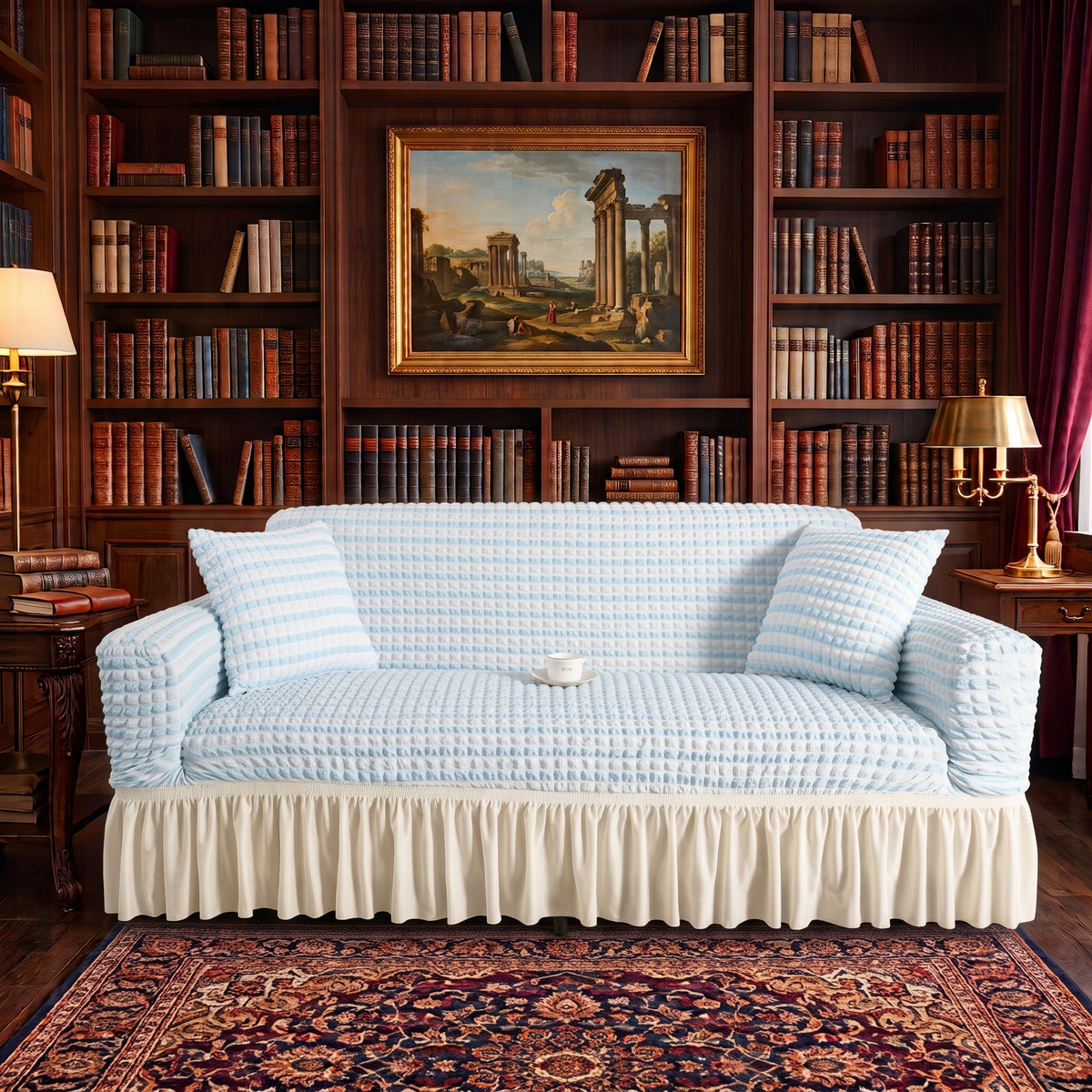 Stretch Textured Sofa Slipcover with Ruffled Skirt