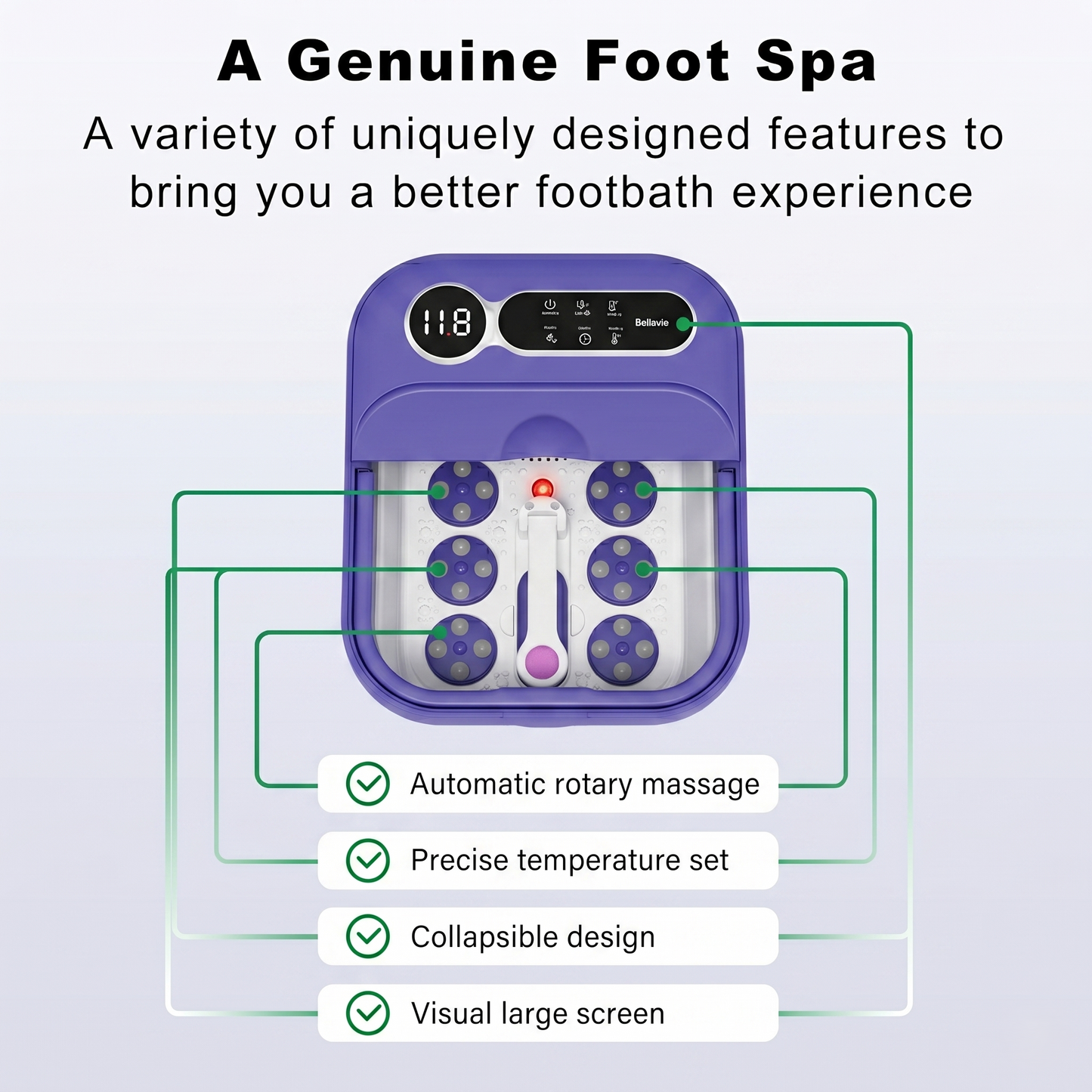 Collapsible Heated Foot Spa Bath With Temperature Control & Massage Rollers